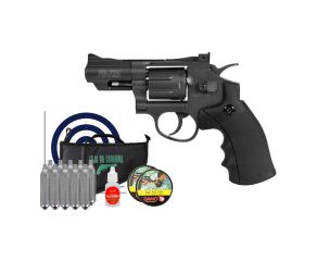 Revólver Co2 Gamo PR725 2,5" 4.5mm + Chumbinho Gamo Magnum 250 Un + CO2 + Óleo + Capa + Alvo Rossi