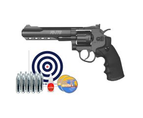 Revólver Co2 Gamo PR776 4.5mm + Chumbinho H&N Excite Plinking 500 un + Co2 Gamo + Óleo + Alvos