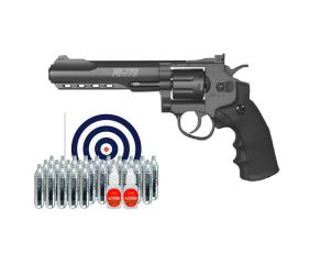 Revólver Co2 Gamo PR776 4.5mm + Co2 Gamo 12g + Óleo + Alvos 14x14 Rossi