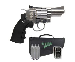 Revolver Rossi de Pressão Co2 708S 2" 4.5mm + Cilindro Co2 12g + Esferas de Aço 4.5mm + Capa LC