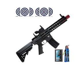 Rifle Airsoft M4 TAG Delta + Carregador para Bateria + Bateria + Red Dot Z1 1x22x34 + Alvos