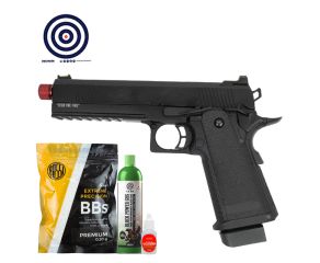 Airsoft GBB 1911 Black Evil Blowback Full Metal TAG + Green Gás + BBs 0.20 + Óleo + Alvos