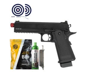 Airsoft GBB 1911 Black Evil Blowback Full Metal TAG + Green Gás + Speedloader + BBs + Alvos