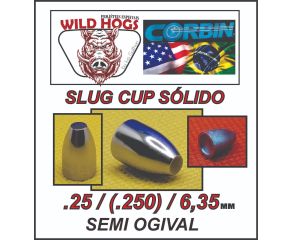 Chumbinho 6.35mm Wild Hogs Slug Cup Sólido (.25) 38 Grains 200 Un