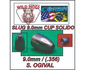 Chumbinho 9mm Wild Hogs Slug Cup Sólido (.35) 130 Grains 100 Un