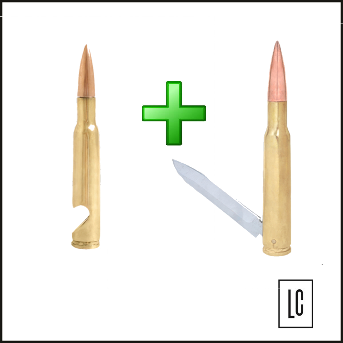 Kit Abridor de Garrafa Projétil e Canivete .50 - Dourado - Bélica