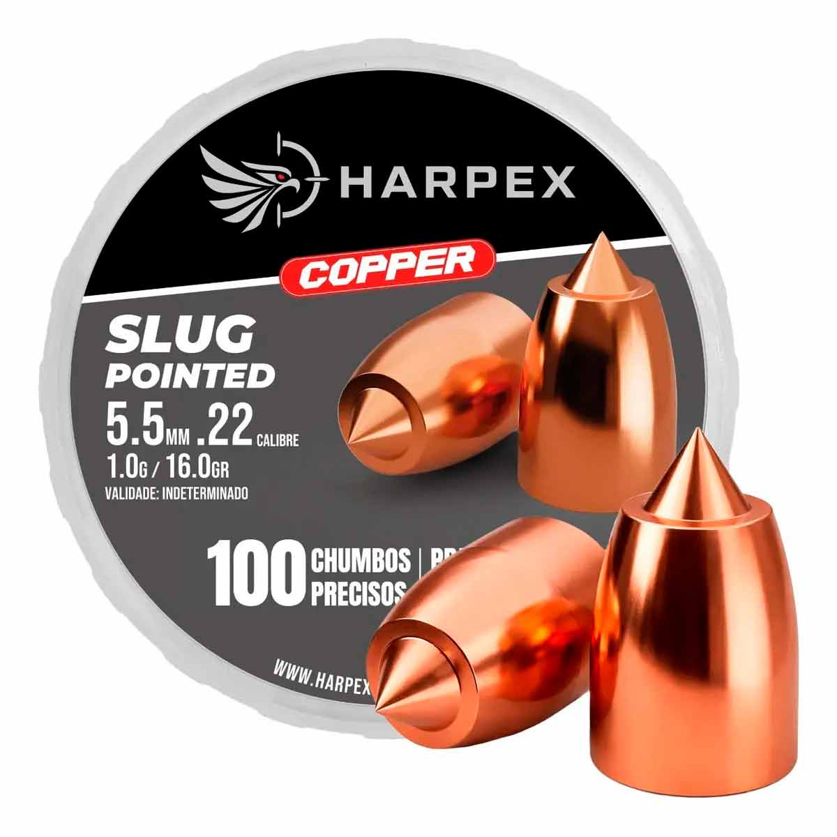 Chumbinho Harpex Copper Slug Pointed 5.5mm 100 Un