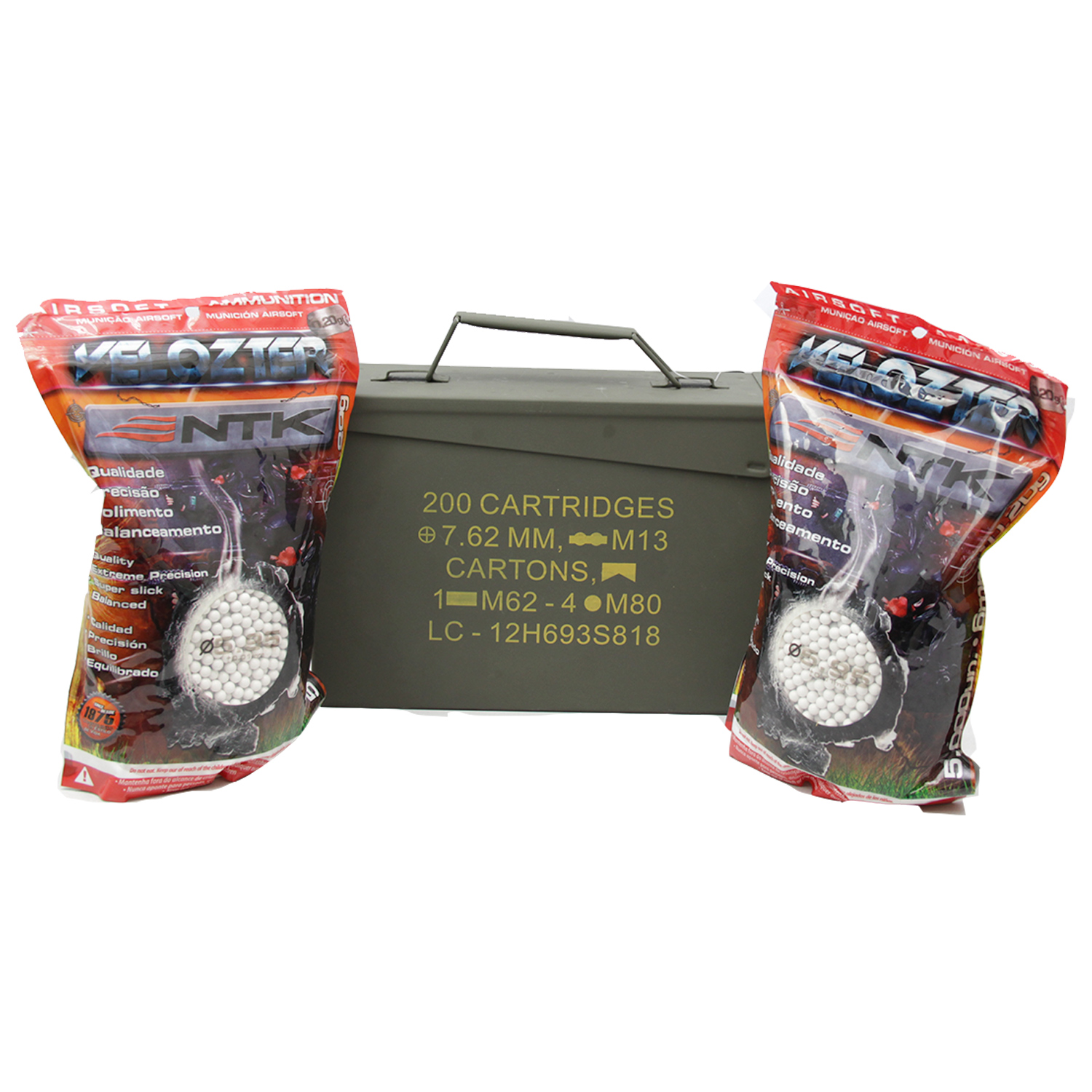 Kit caixa de munição Metal vedada + 9.000 Bbs Velozter 0,20/0,25gr