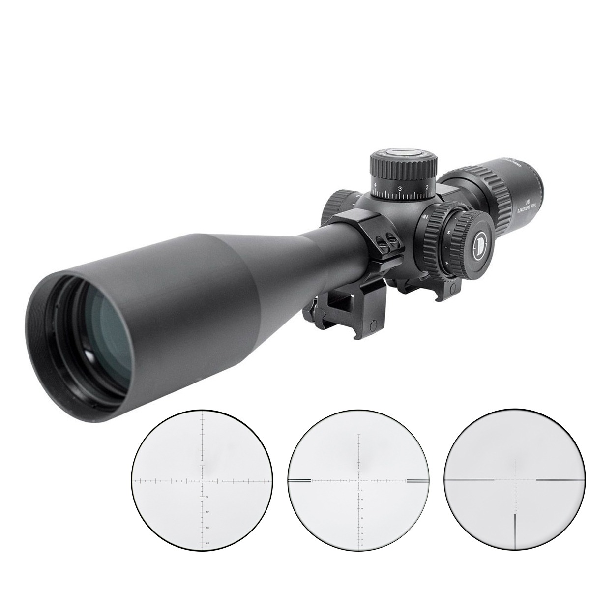 Luneta Discovery LHD 6-24X50 SFIR FFP-L 22mm + Saco de Apoio Frontal e Alvos