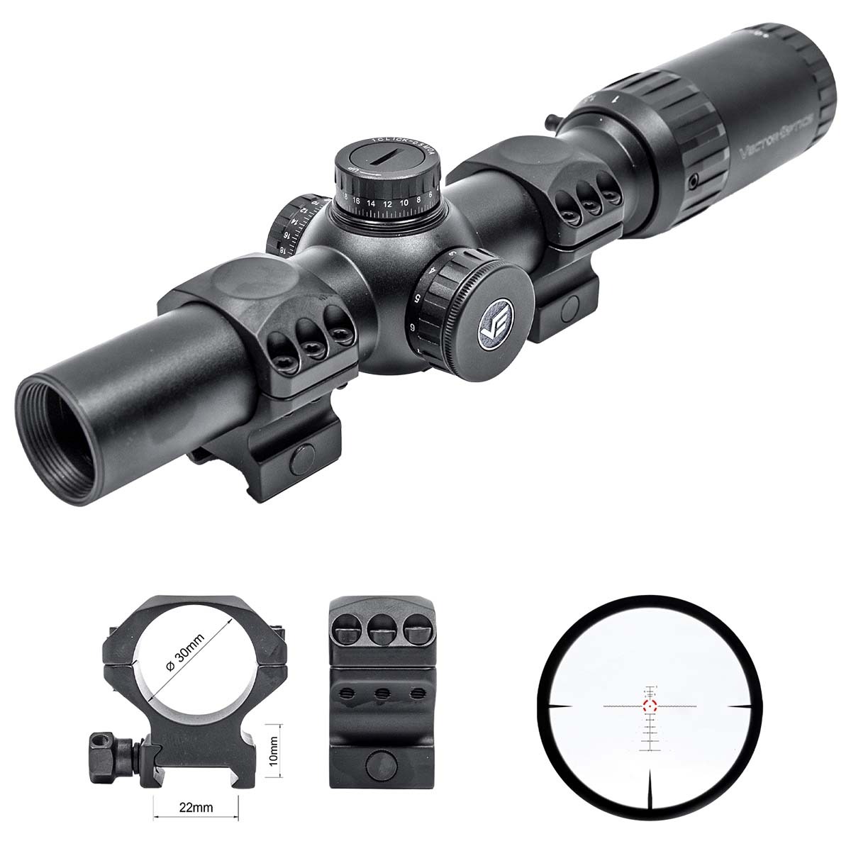 Luneta 1-10X24 Constantine SFP Retículo Iluminado Vector Optics LPVO Short Dot