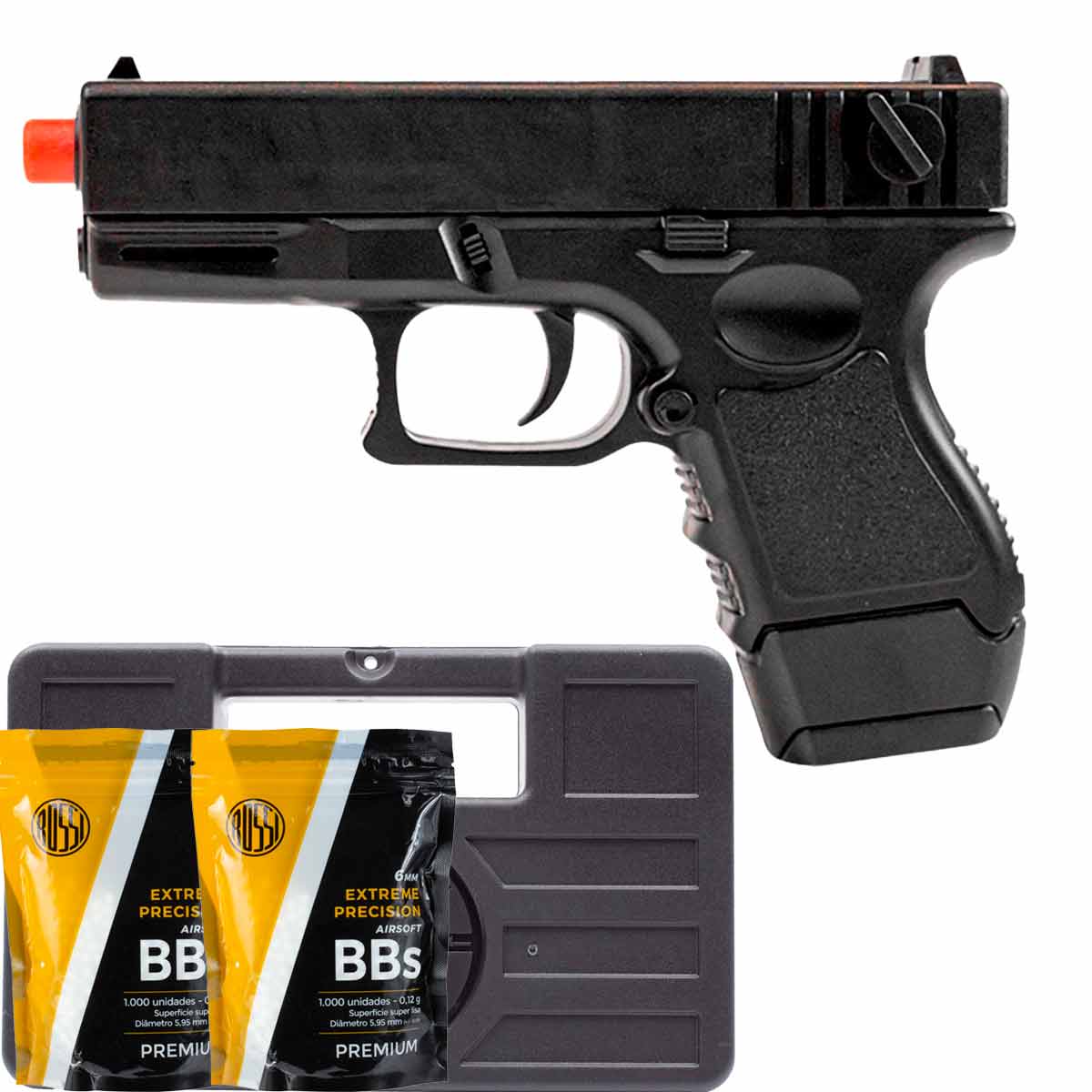Pistola Airsoft Glock Spring VG GK Short V45 Rossi 6mm + 2000Un BBs + Maleta
