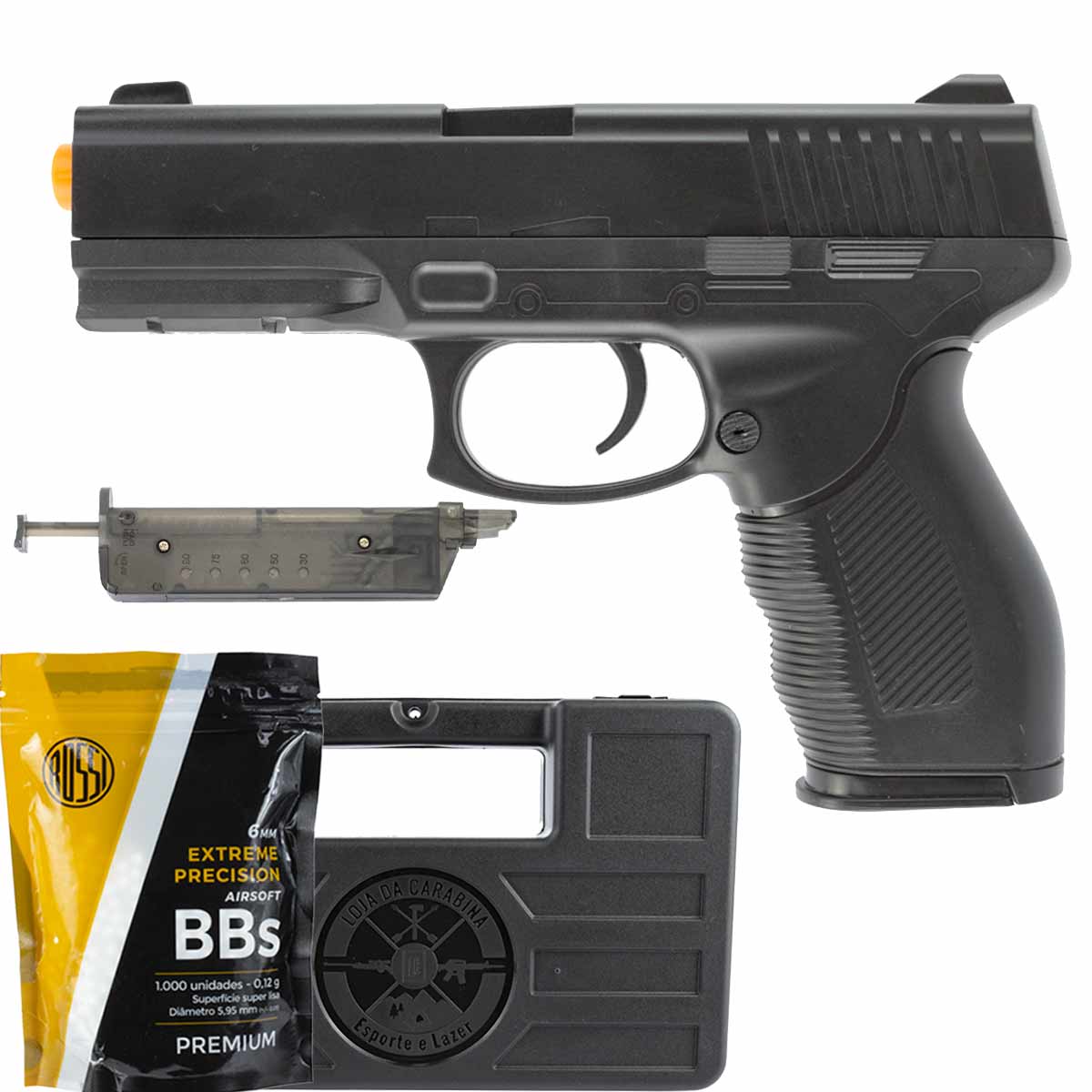Pistola Airsoft Spring 24/7 V310 + Speed Loader + BBs Rossi + Capa Rigido LC