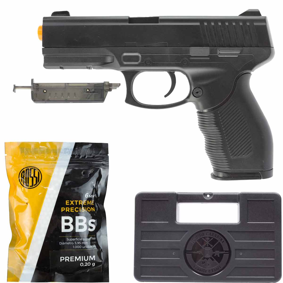 Pistola Airsoft Spring 24/7 V310 + BBs + Capa Simples QGK