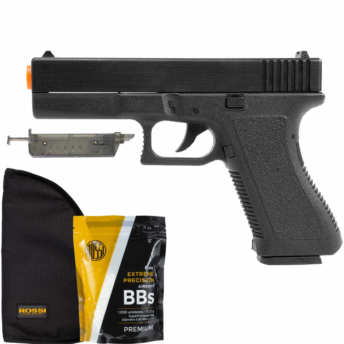 Pistola Airsoft Spring Glock GK-V307 Vigor + Speed Loader + BBs 0,12 + Capa