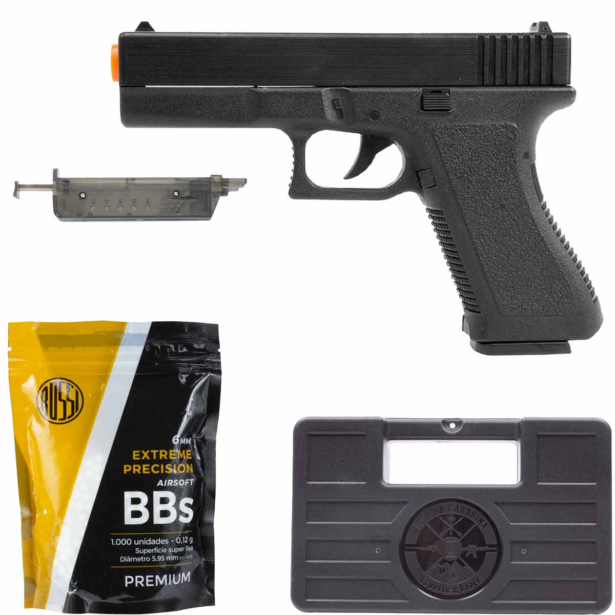 Pistola Airsoft Spring Glock GK-V307 Vigor + Speed Loader + BBs + Capa