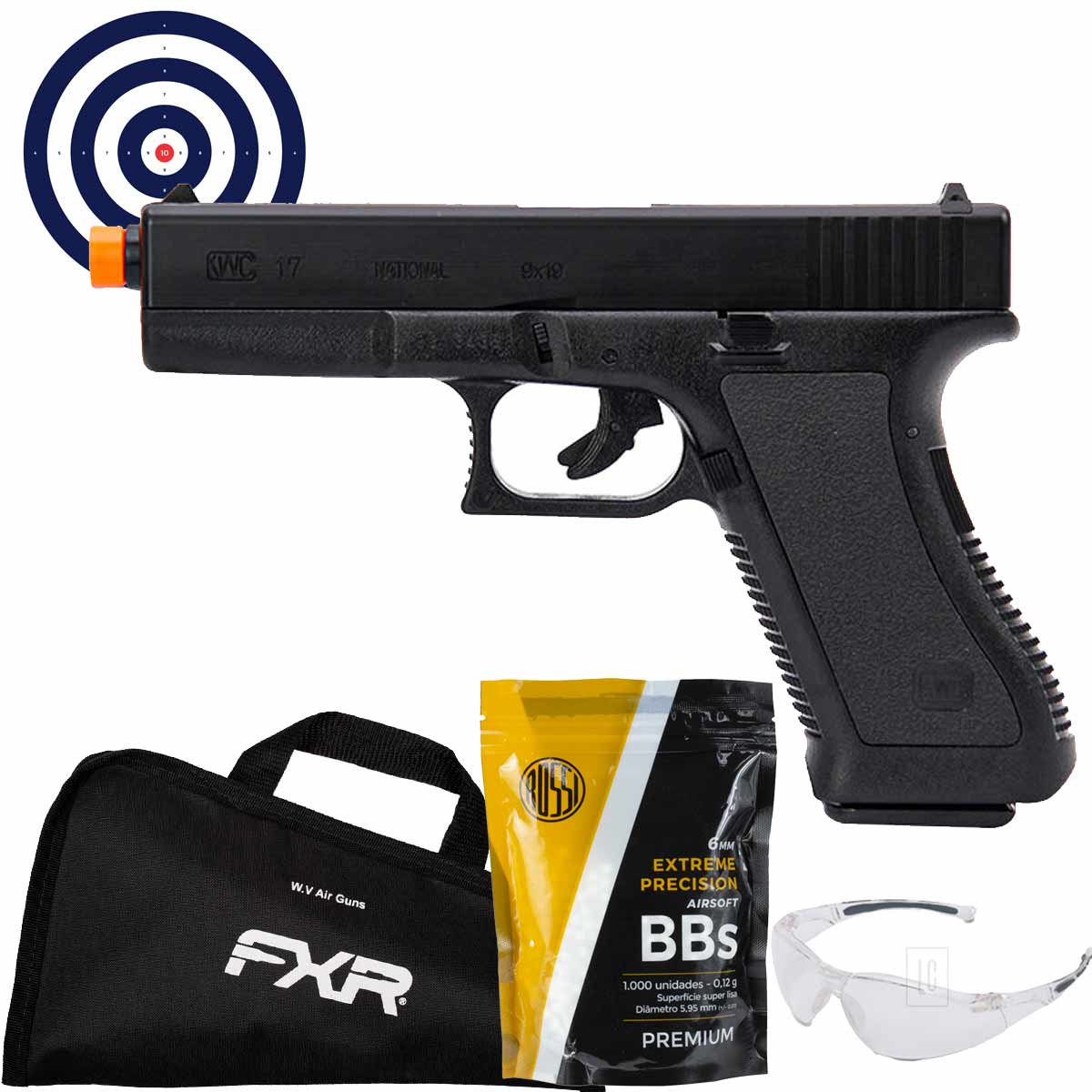Pistola Airsoft Spring Glock K17 KWC + Kit
