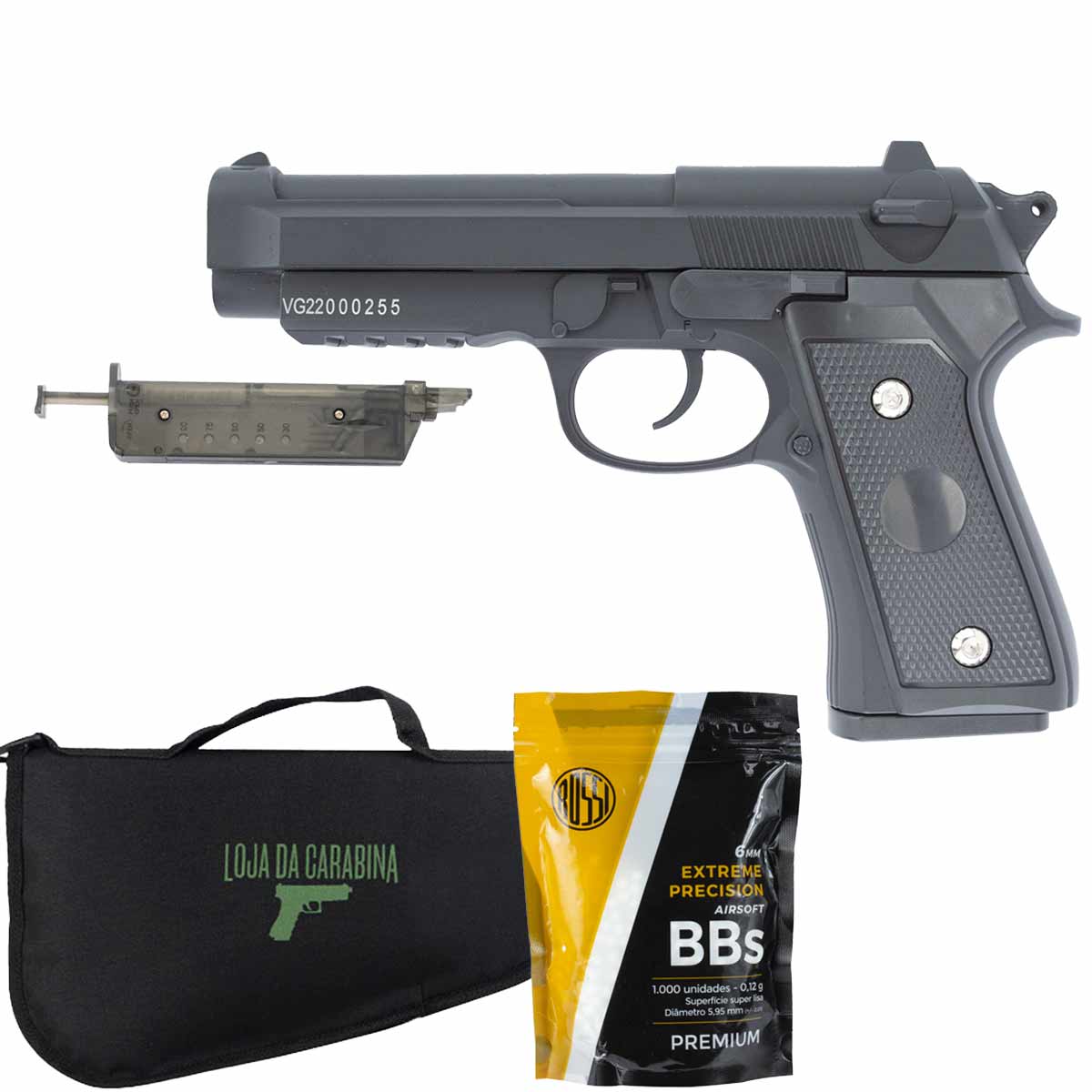 Pistola Airsoft Spring PT92 V22 Vigor 6mm + BB's + Capa LC