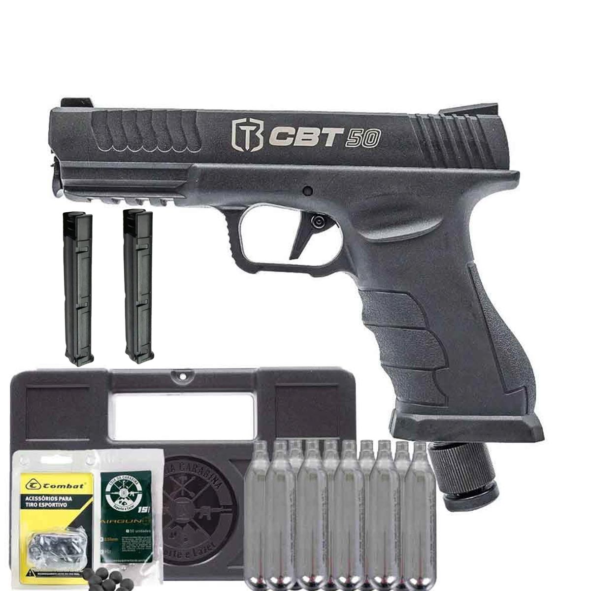 Pistola CBT 50 LTL .50 Paintball + Esferas + Munição .50 + Cilindro + Maleta Rígida + 2x Magazines