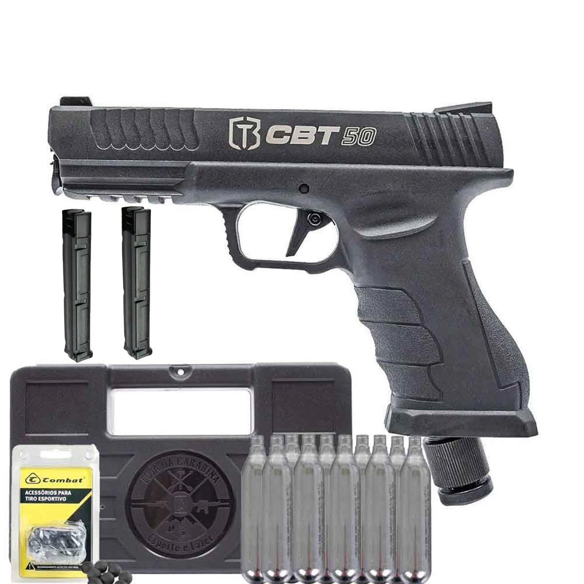 Pistola CBT 50 LTL .50 Paintball + Munição Plástica + 10x Cilindros + Maleta + 2x Magazines