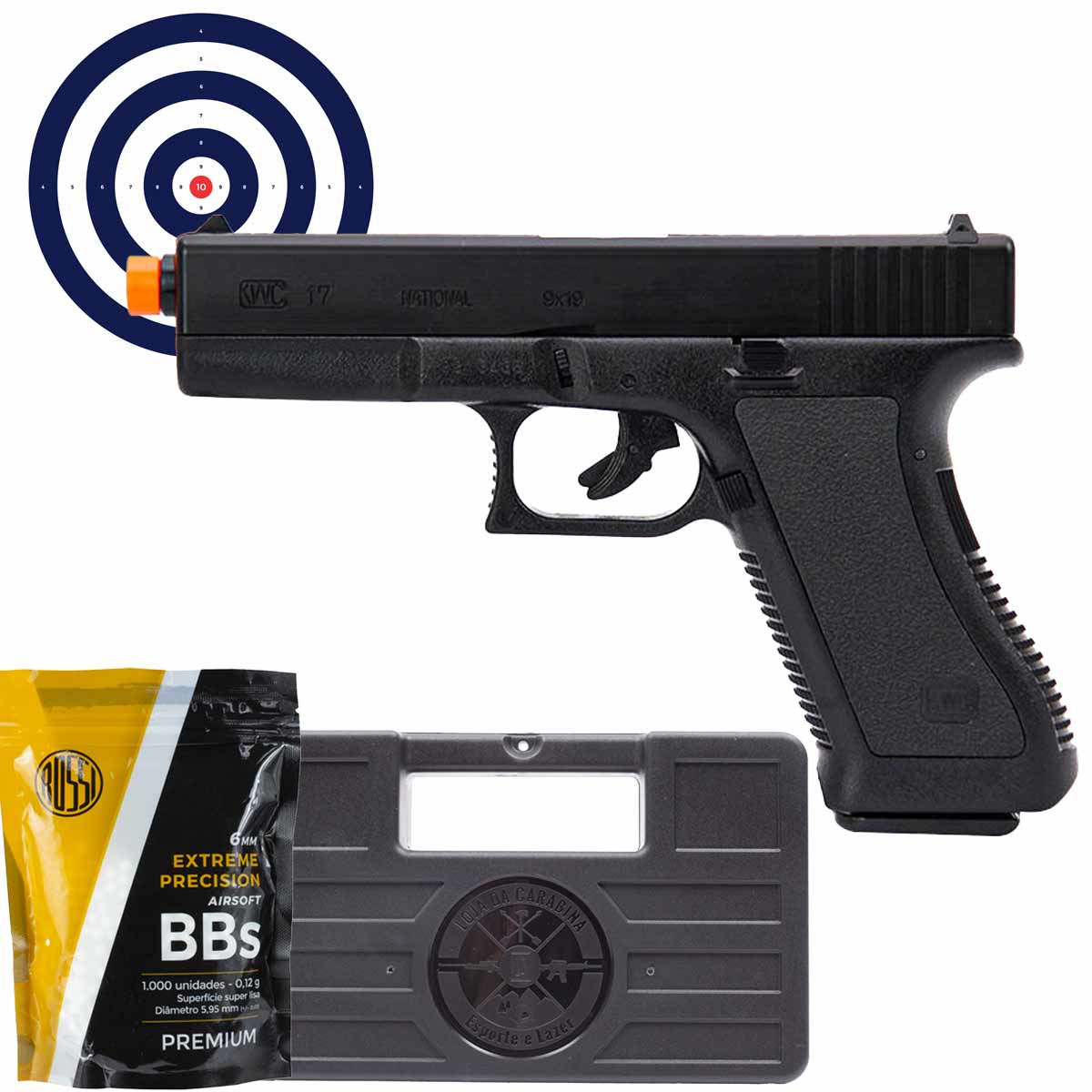 Pistola de Airsoft Glock K17 6mm KWC 6mm + Esferas + Maleta + Alvos