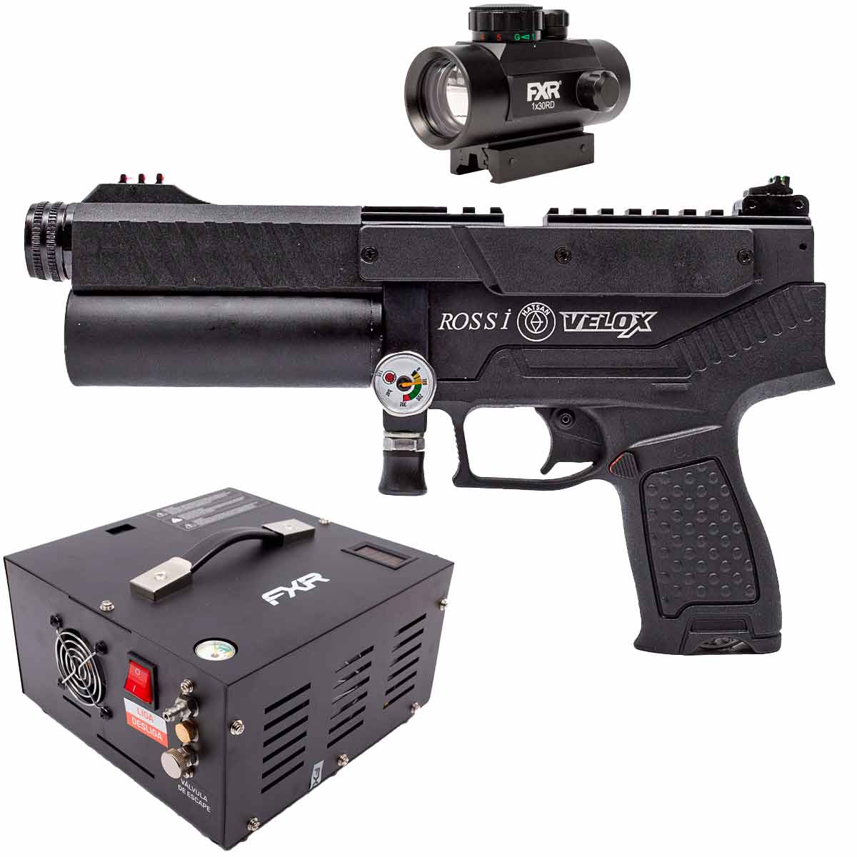 Pistola PCP Hatsan Velox Semi Auto 6.35mm +  Red Dot 1x30 RGD + Compressor