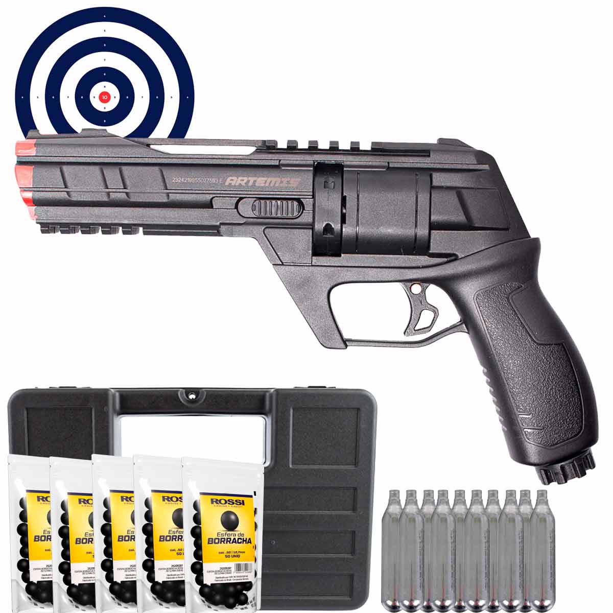 Revólver de Pressão CO2 Artemis CP300 Defender .50 + Munição .50 + CO2 + Case Rígido + Alvos