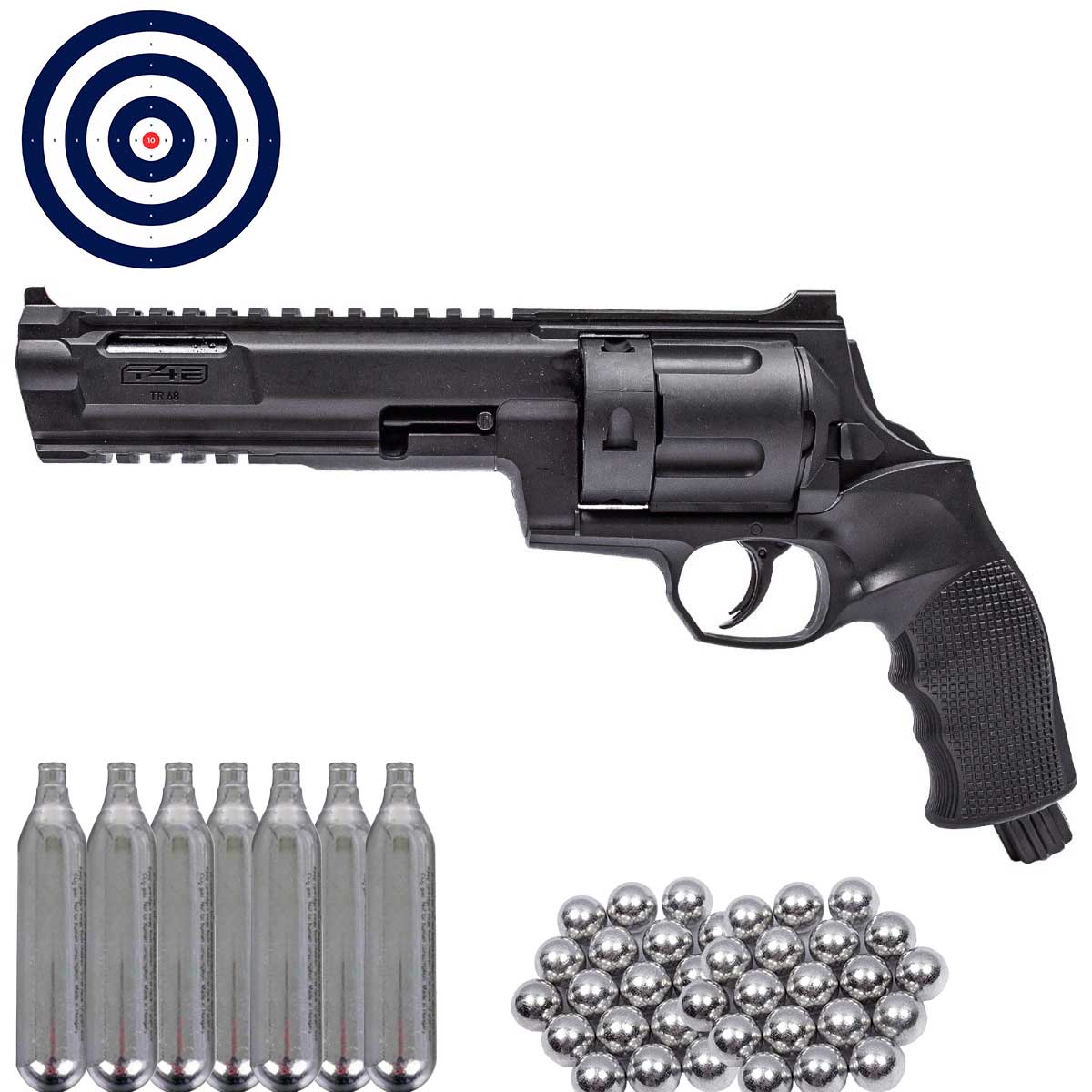Revolver de Pressão .68 CO2 T4E TR Tornado RAM Umarex Paintball + Esferas .68 + CO2 + Alvos