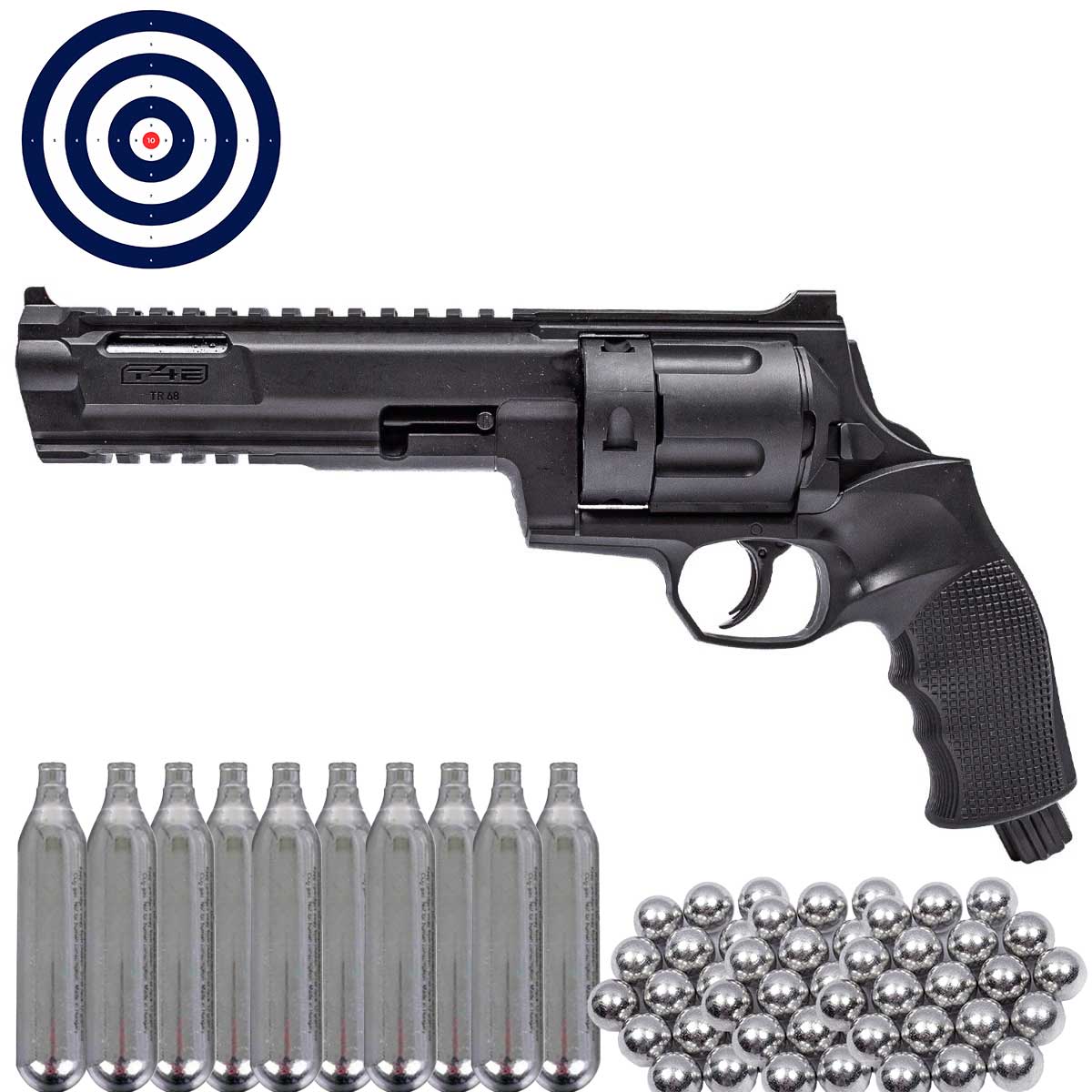 Revolver de Pressao .68 CO2 T4E TR Tornado RAM Umarex Paintball + 90un Esferas .68 LC + CO2 + Alvos