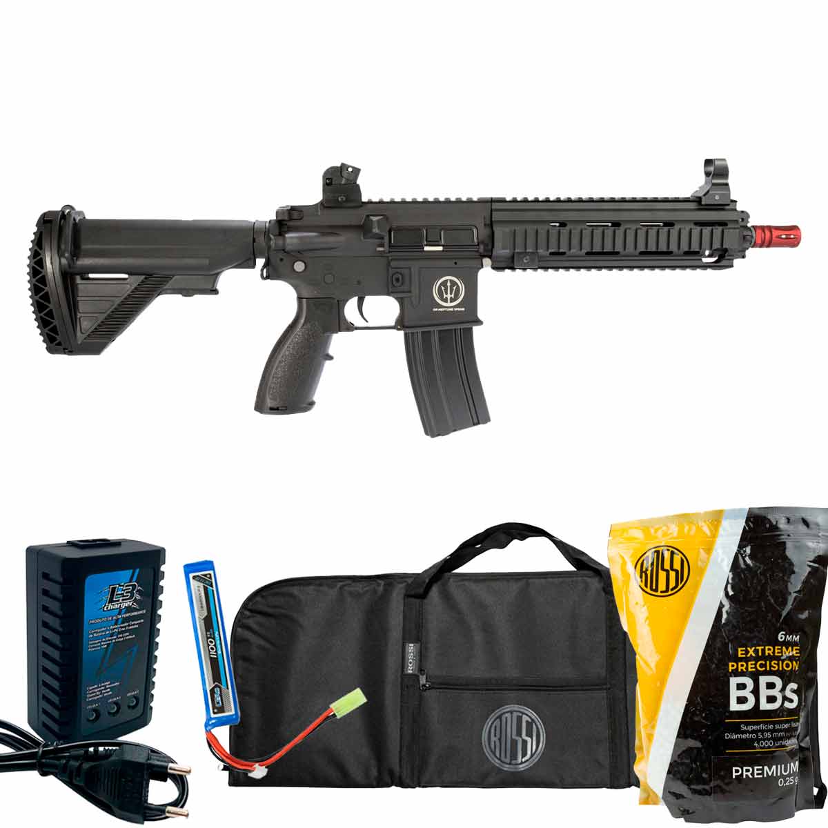 Rifle Airsoft Neptune Rossi HK416 + Carregador + Bateria + 4000Un BBs + Capa