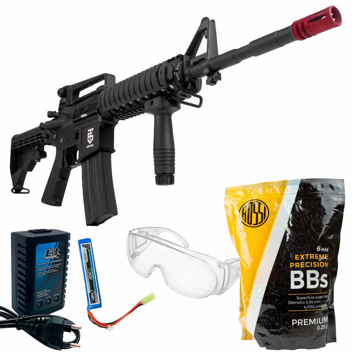 Rifle Airsoft Rossi Sentinel M4A1 Carbine RIS + Carregador + Bateria + 4000Un BBs + Óculos