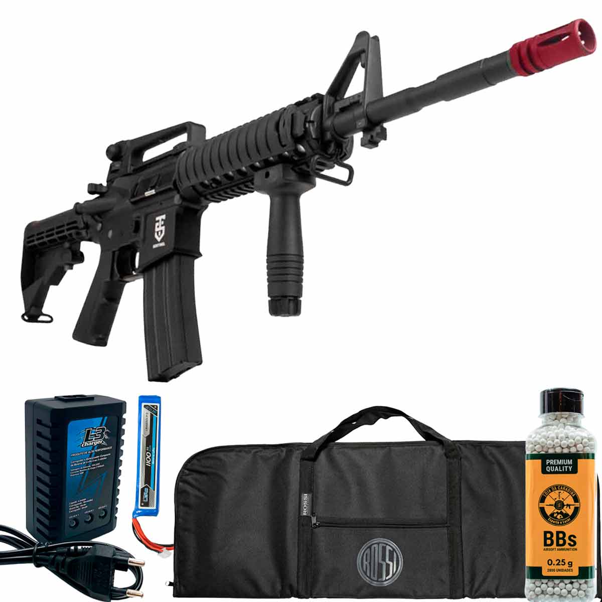 Rifle Airsoft Rossi Sentinel M4A1 Carbine RIS Full Metal + Capa + Carregador + 2800Un BBs + Bateria Lipo 11.1V