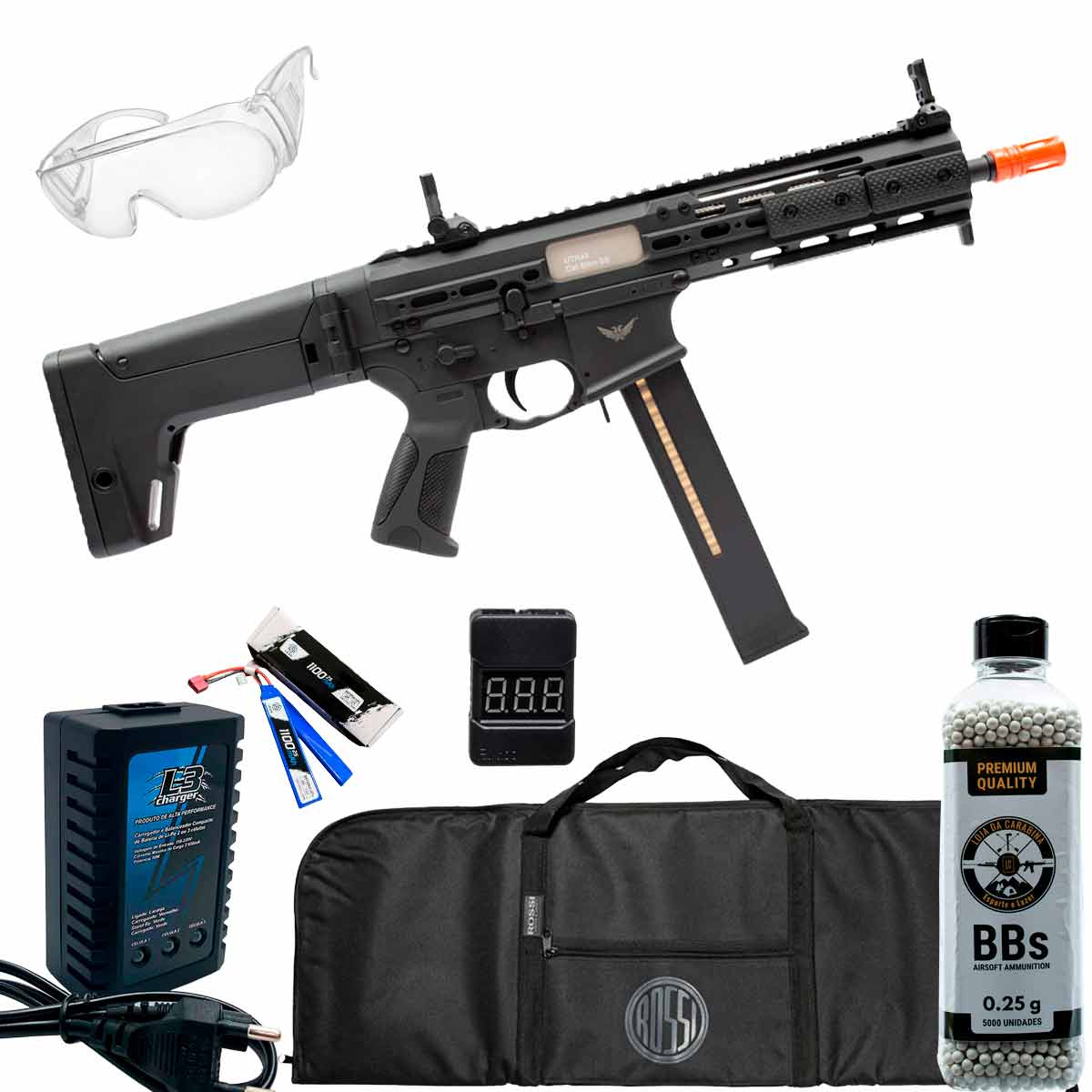 Rifle Airsoft UTR M917G Orion Elétrico + Carregador + Bateria + 5000Un BBs + Capa + Óculos + Medidor de Voltagem