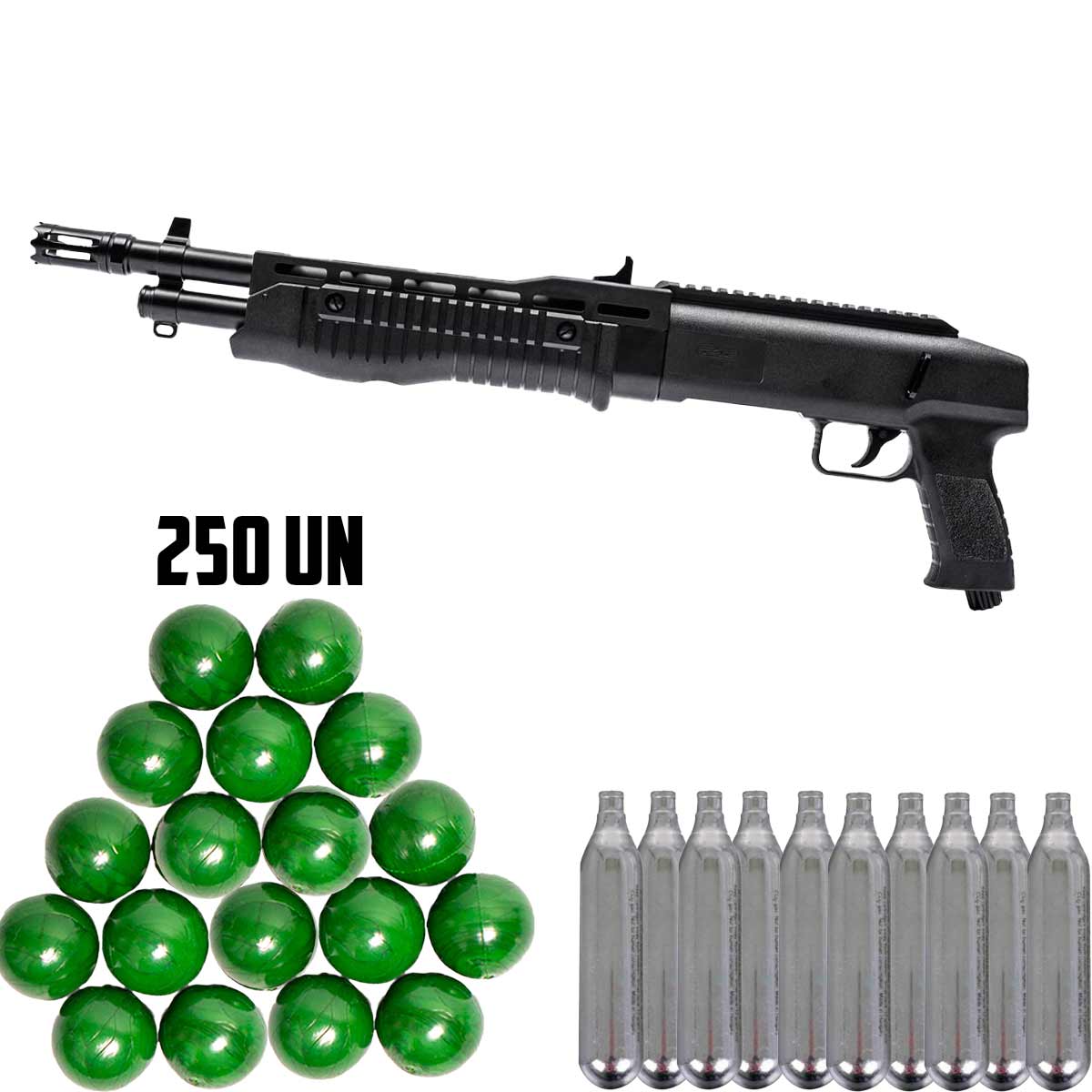 Shotgun Escopeta CO2 T4E TB68 .68 + 250Un TPU + Co2