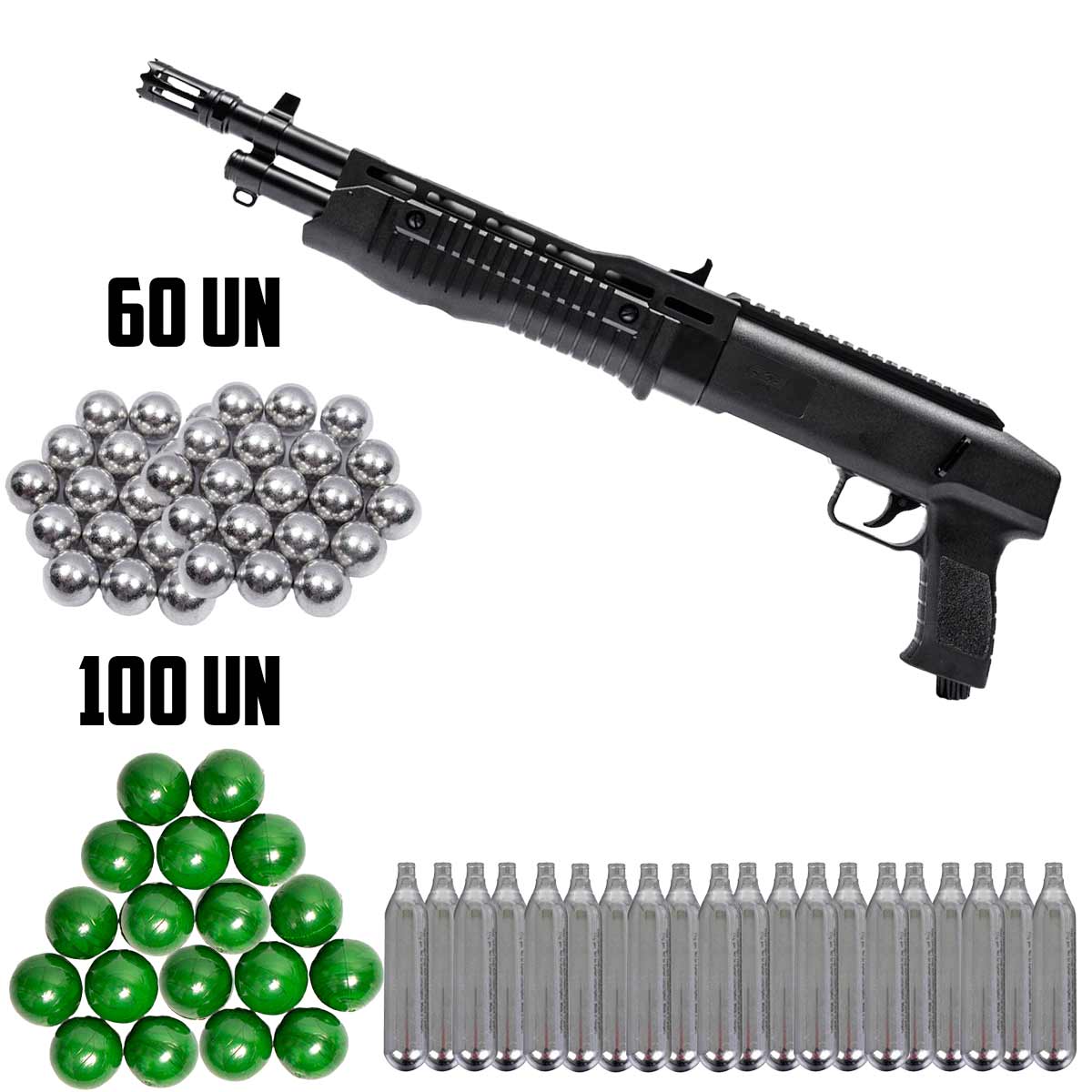 Shotgun Escopeta CO2 T4E TB68 .68 + 60Un Esferas. + 100Un TPU + Co2