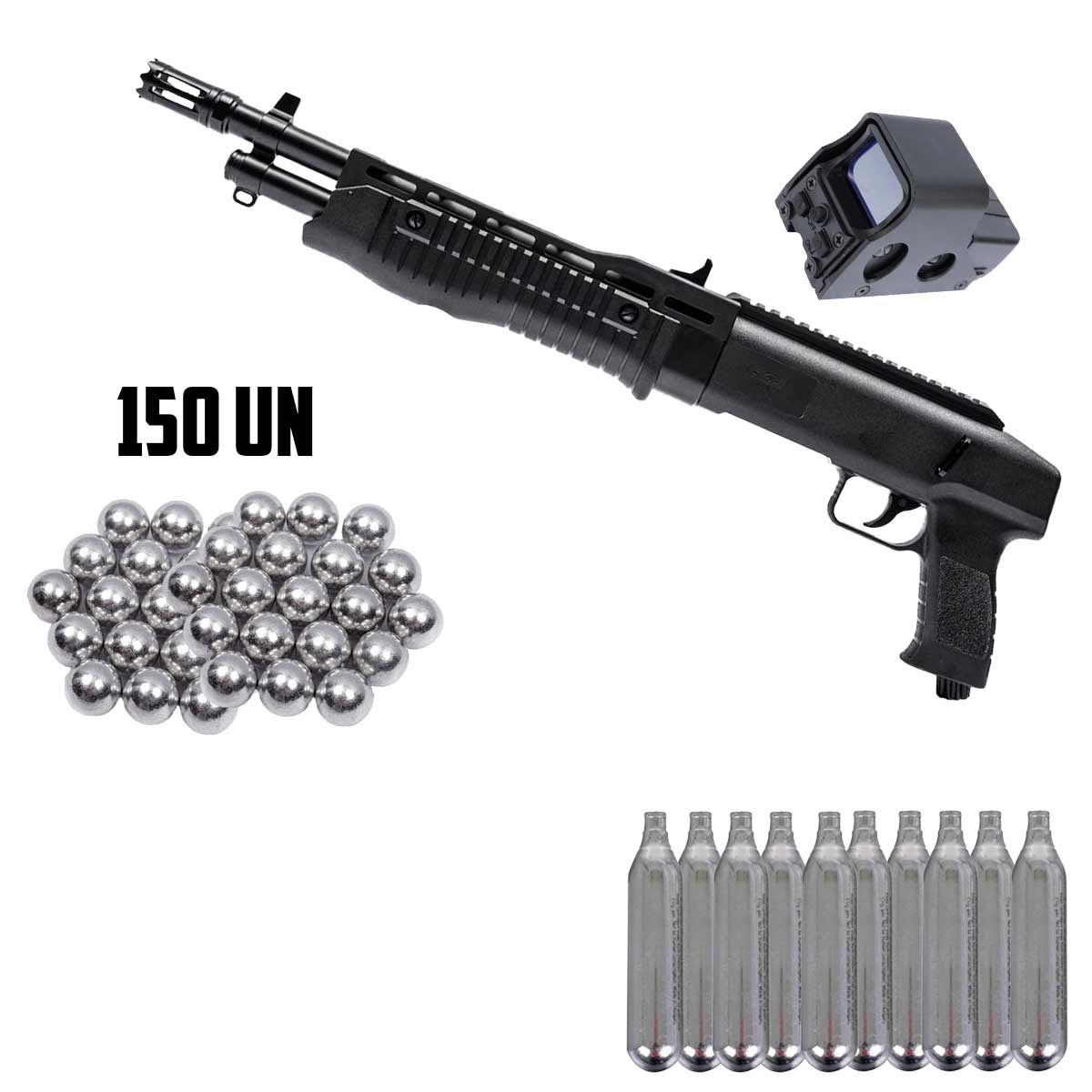 Shotgun Escopeta CO2 T4E TB68 .68 + Red Dot 551 + 150un Esferas + Co2