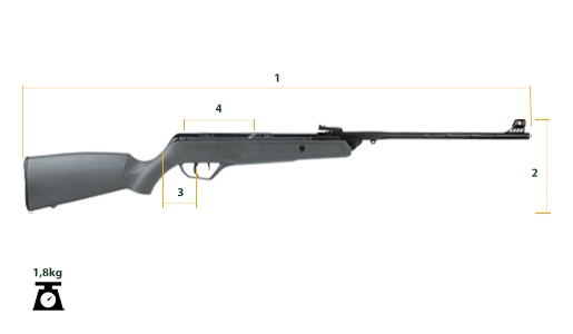Dimensões da Carabina CBC AG11 5.5mm tamanho medida da carabina cbc ag11 comprimento do cano