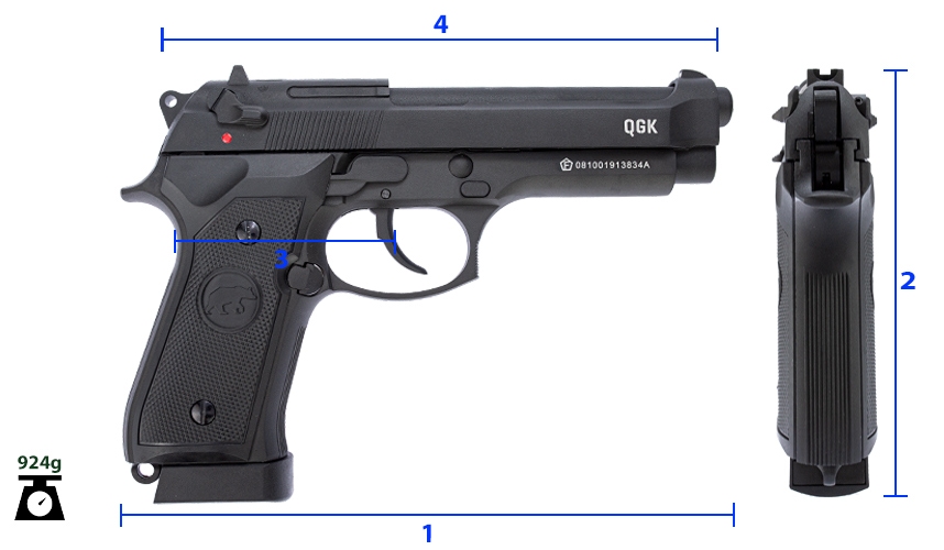 tamanho da pistola de pressão Co2 beretta m92