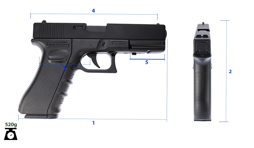 Tamanho pistola de pressão k17 co2 4.5