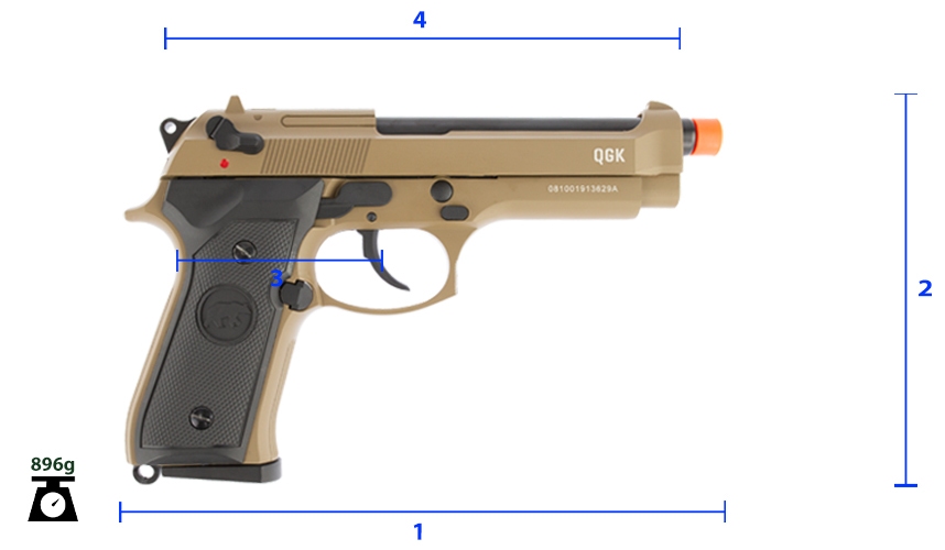 qual tamanho da pistola beretta tan com punho preto