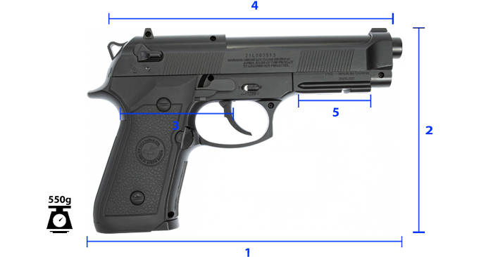 Tamanho da pistola Beretta M9 Rossi