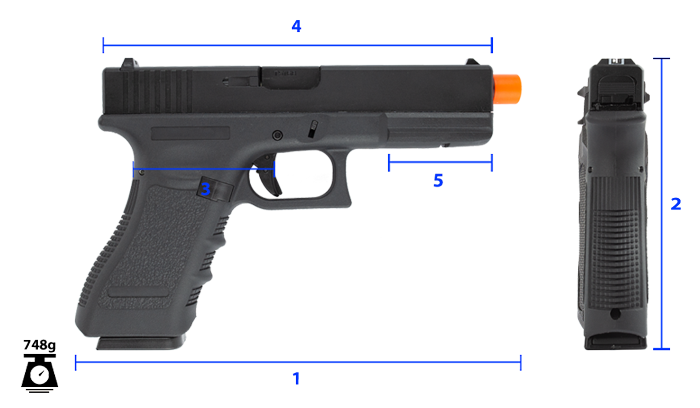 Qual tamanho da pistola de airsoft g17 glock