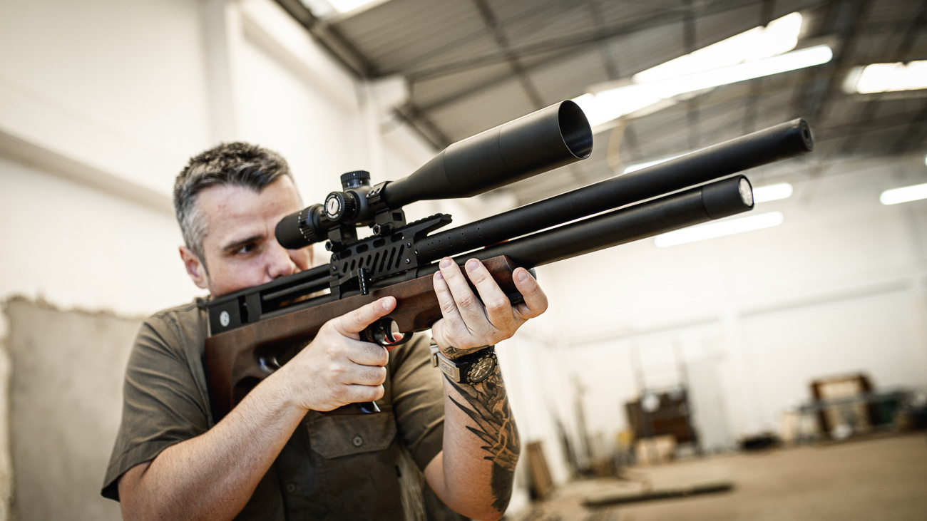 r35 carabina madeira rossi pcp - posicao de tiro