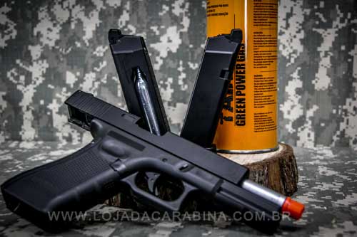 pistola de airsoft glock g17 delta tactics com dois magazines 